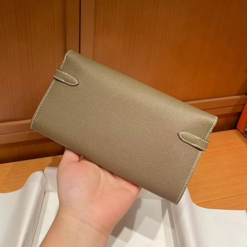 Affordable Hermes Kelly Wallet Epsom Leather Palladium Hardware In Khaki 0117