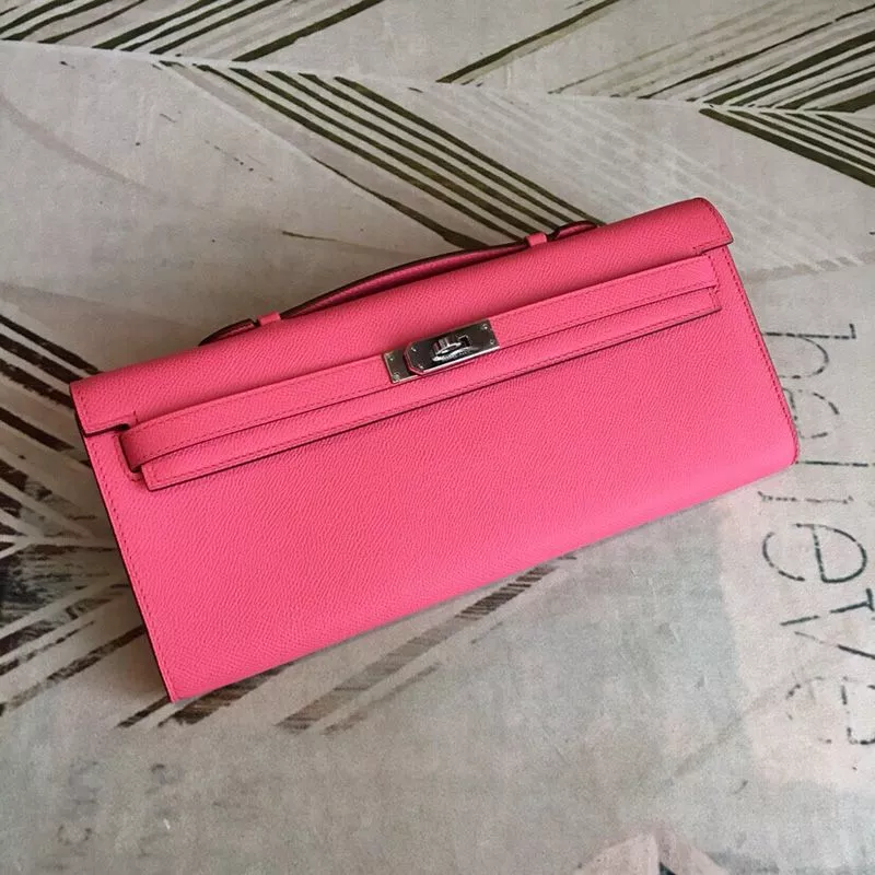 Affordable Hermes Kelly Cut Clutch Epsom Leather Palladium Hardware In Rose 0119