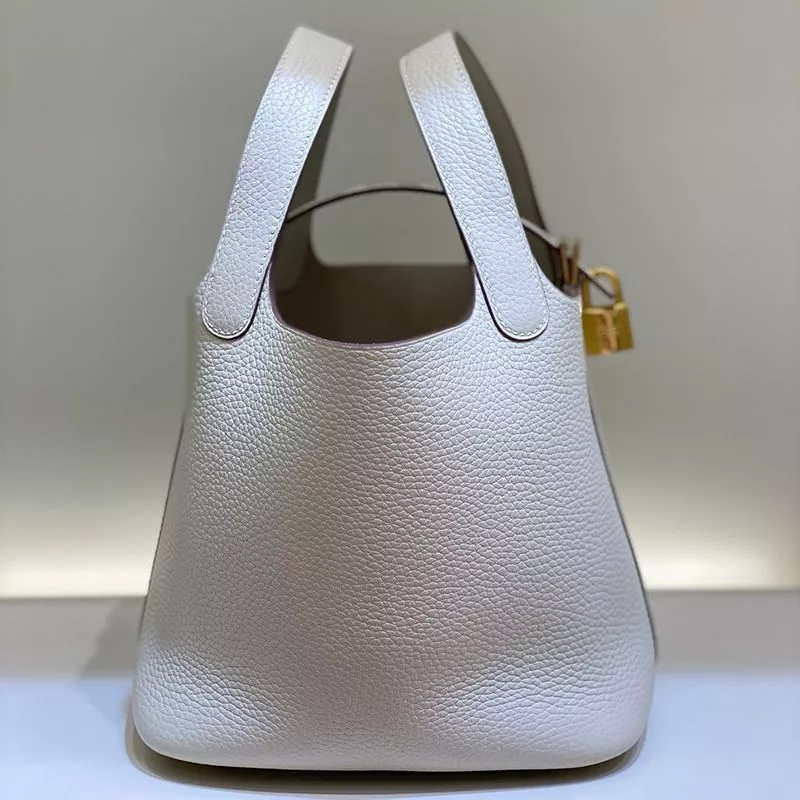 Affordable Hermes Picotin Lock Bag Clemence Leather Gold Palladium Hardware In White 0114