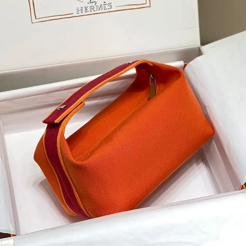 Affordable Hermes Trousse Bride-A-Brac Case Canvas Palladium Hardware In Orange Red 0122