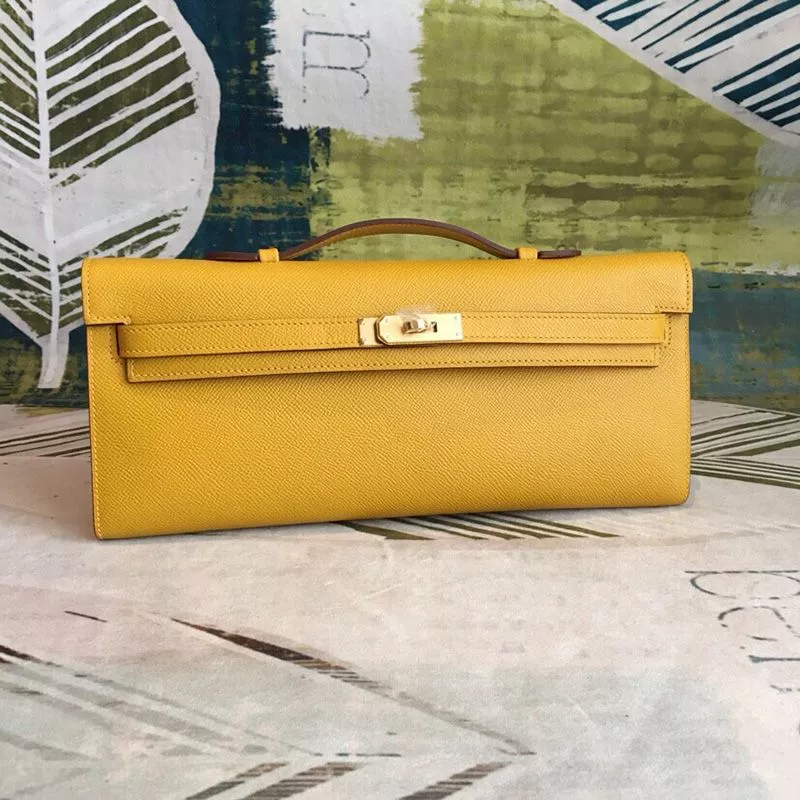 Hermes Kelly Cut Clutch Epsom Leather Gold Hardware In Yellow 0117