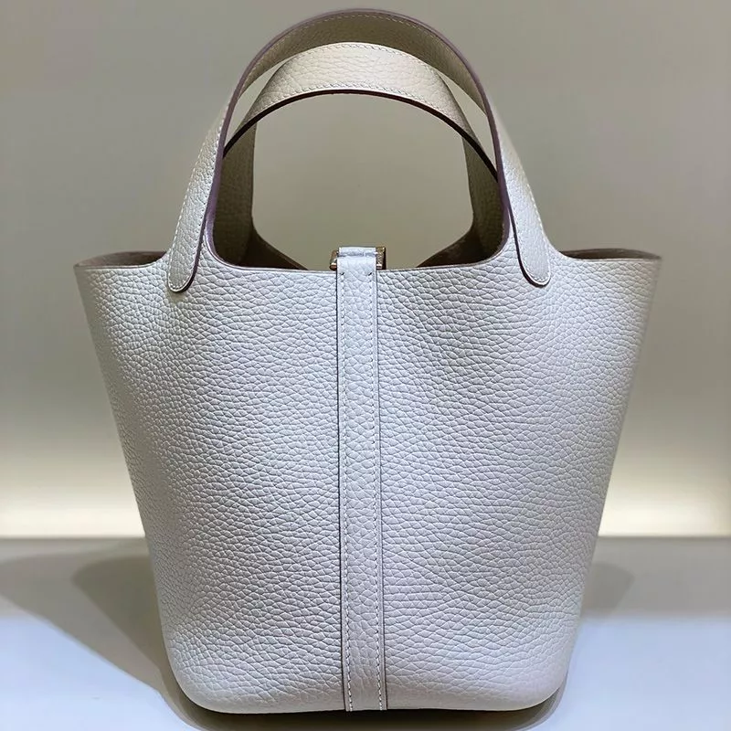 Affordable Hermes Picotin Lock Bag Clemence Leather Gold Palladium Hardware In White 0114