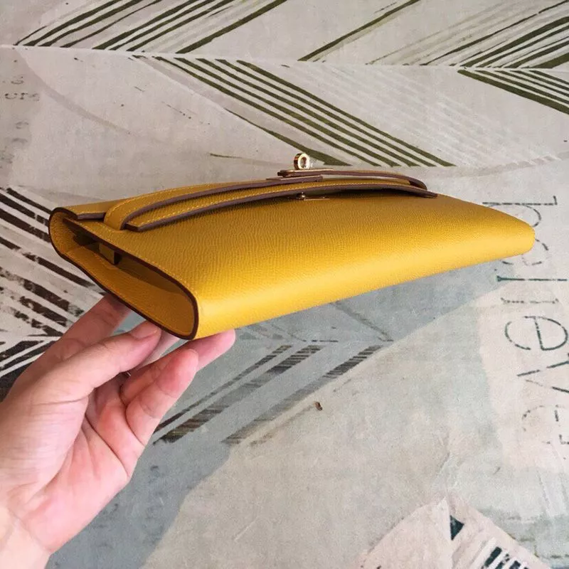 Affordable Hermes Kelly Cut Clutch Epsom Leather Gold Hardware In Yellow 0117