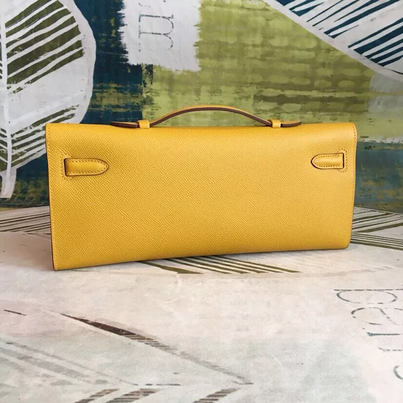 Affordable Hermes Kelly Cut Clutch Epsom Leather Gold Hardware In Yellow 0117