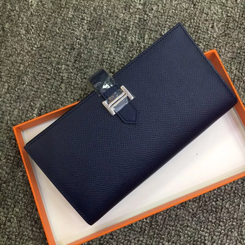 Cheap Hermes Bearn Wallet Epsom Leather Palladium Hardware In Navy Blue 0120