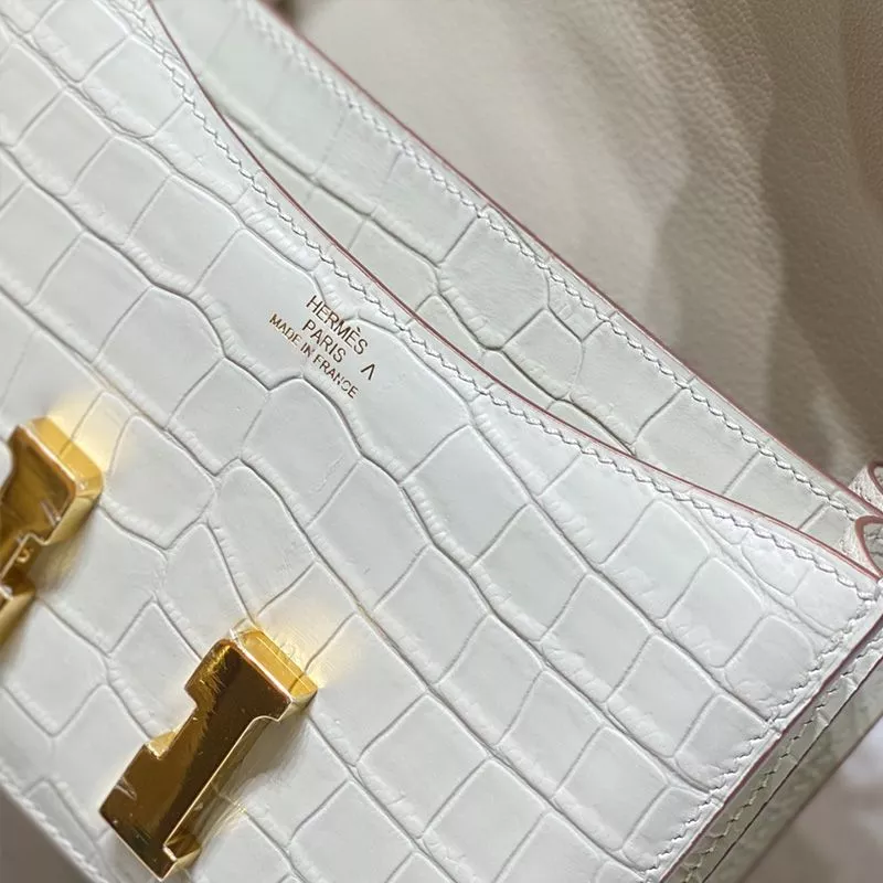 Cheap Hermes Constance Bag Alligator Leather Gold Hardware In White 0114