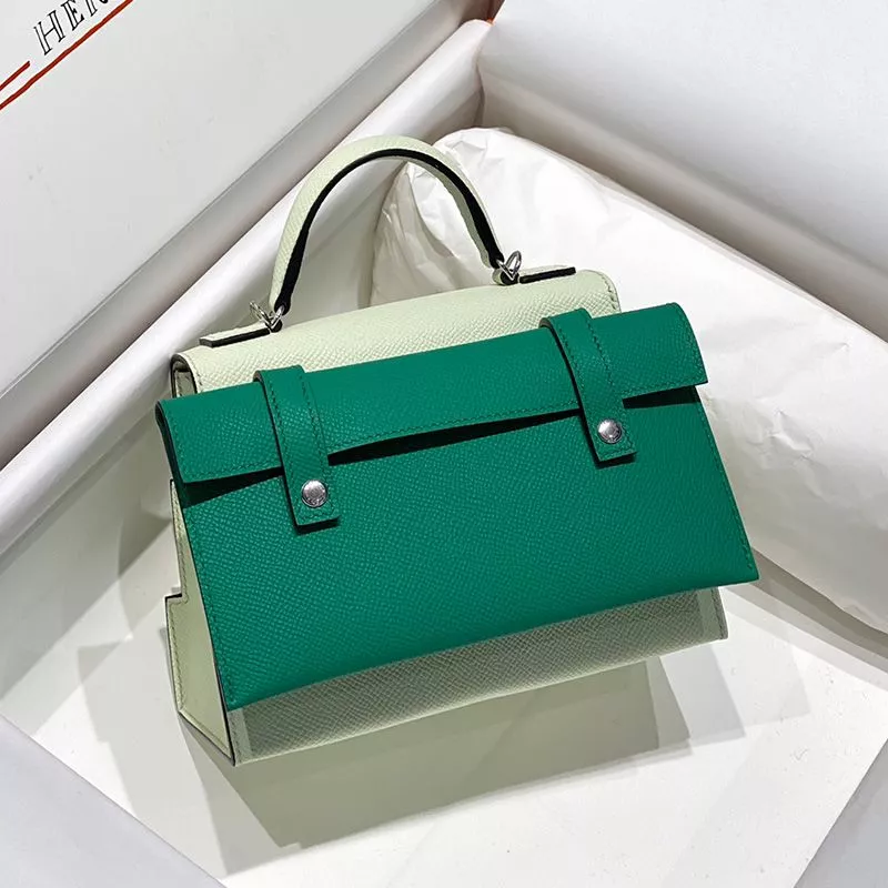 Cheap Hermes Kelly Doll Picto Bag Epsom Leather Palladium Hardware In Mint Green 0115