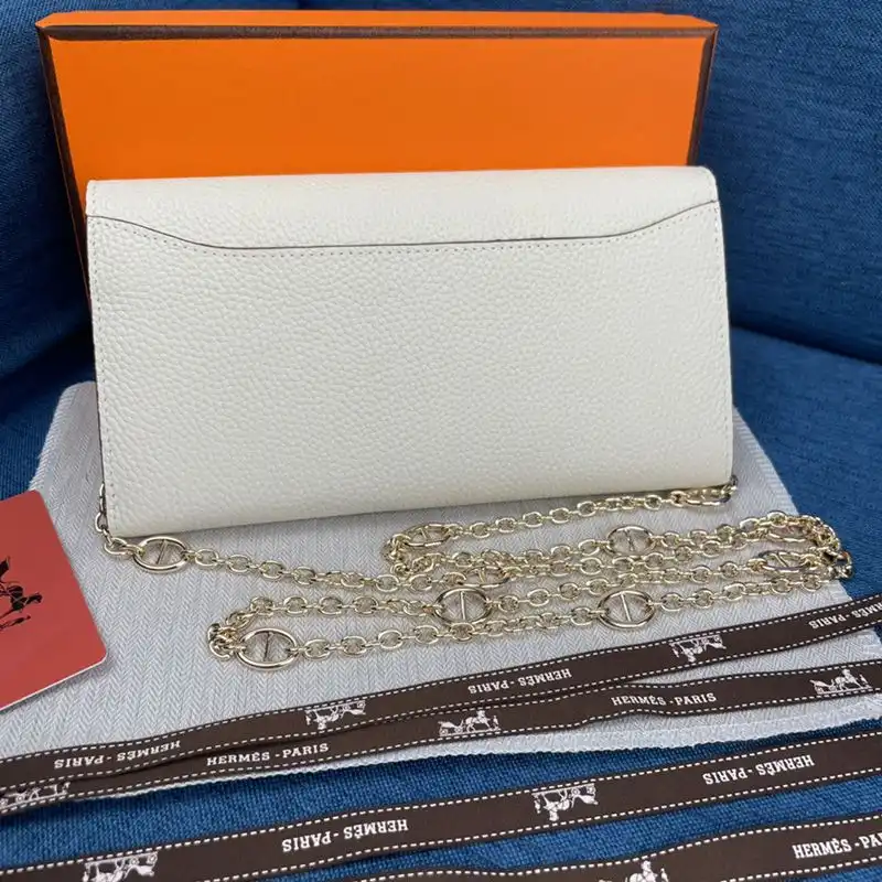 Affordable Hermes Constance Wallet with Chain Togo Leather Gold Hardware In White 0126