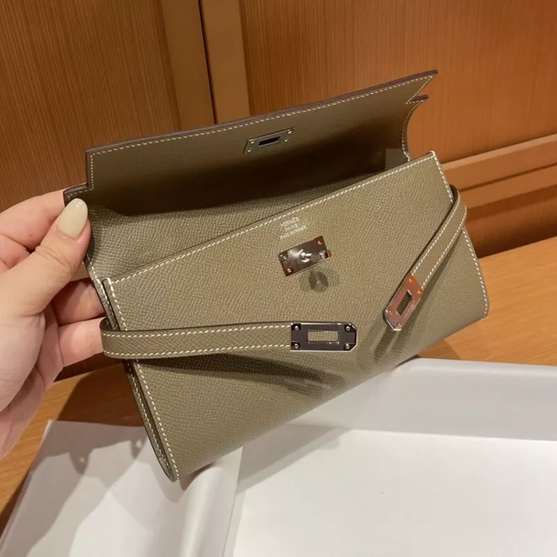 Affordable Hermes Kelly Wallet Epsom Leather Palladium Hardware In Khaki 0117