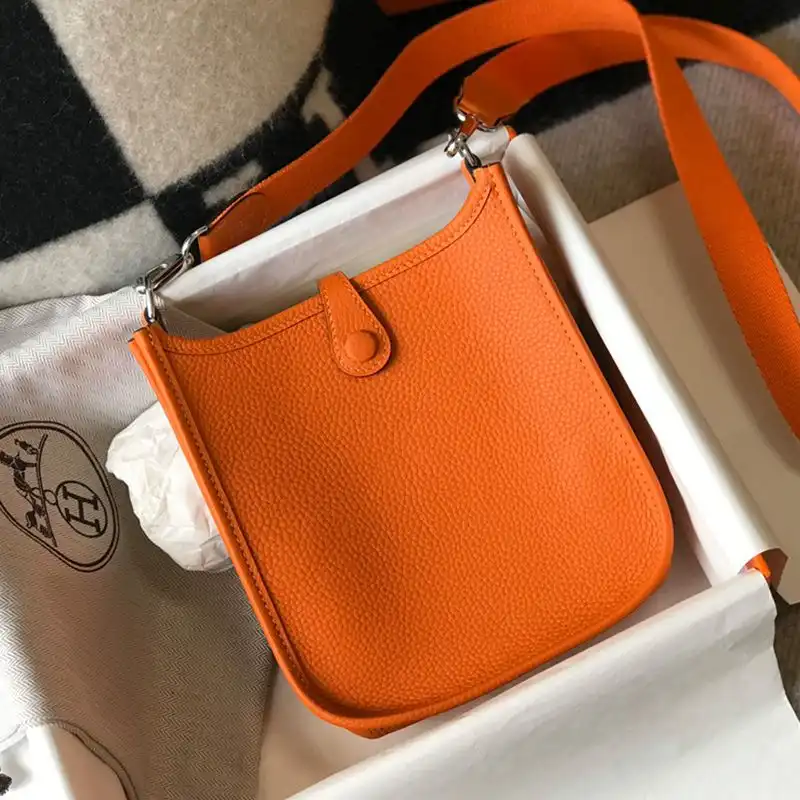 Affordable Hermes Mini Evelyne Bag Clemence Leather Palladium Hardware In Orange 0122