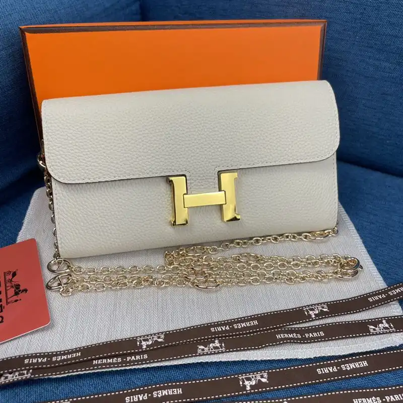 Affordable Hermes Constance Wallet with Chain Togo Leather Gold Hardware In White 0126