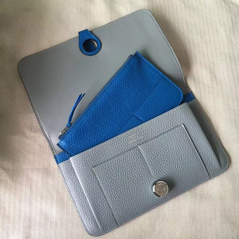 Affordable Hermes Dogon Duo Wallet Color Blocking Togo Leather Palladium Hardware In Sky Blue Blue 0119