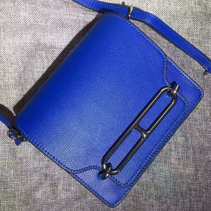 Hermes Roulis Bag Calfskin Leather Palladium Hardware In Blue 0114