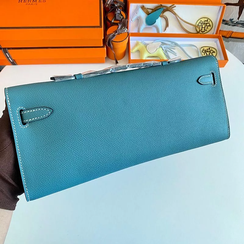 Affordable Hermes Kelly Cut Clutch Epsom Leather Palladium Hardware In Teal 0119