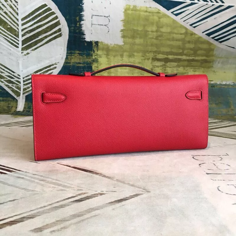 Cheap Hermes Kelly Cut Clutch Epsom Leather Palladium Hardware In Red 0120