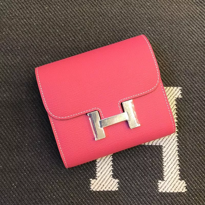 Affordable Hermes Constance Compact Wallet Epsom Leather Palladium Hardware In Rose 0119