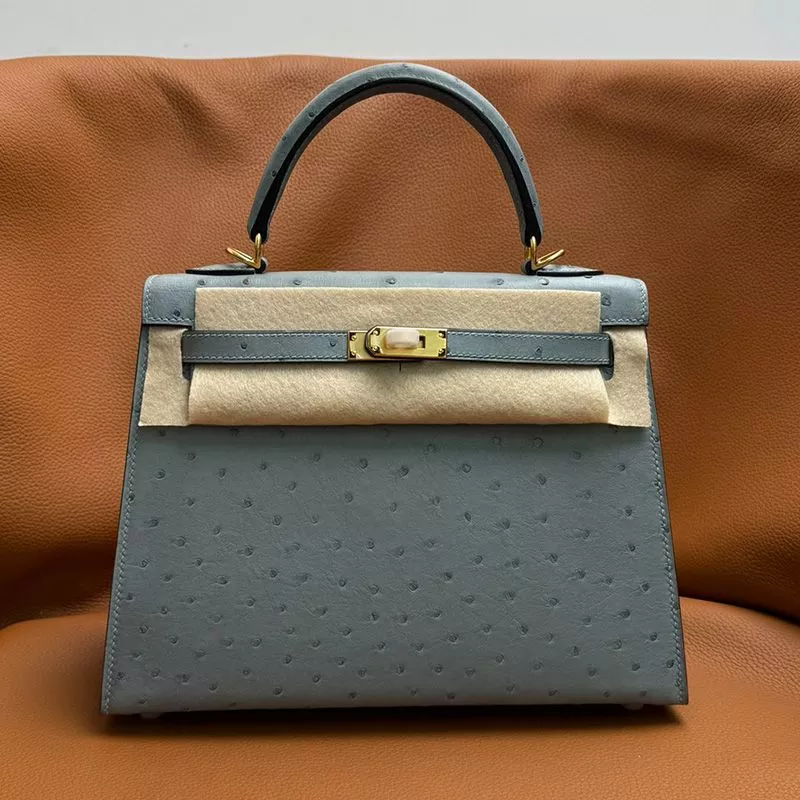 Hermes Kelly Bag Ostrich Leather Gold Hardware In Sky Blue 0118