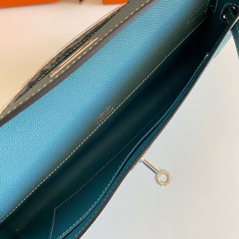 Affordable Hermes Kelly Cut Clutch Epsom Leather Palladium Hardware In Teal 0119