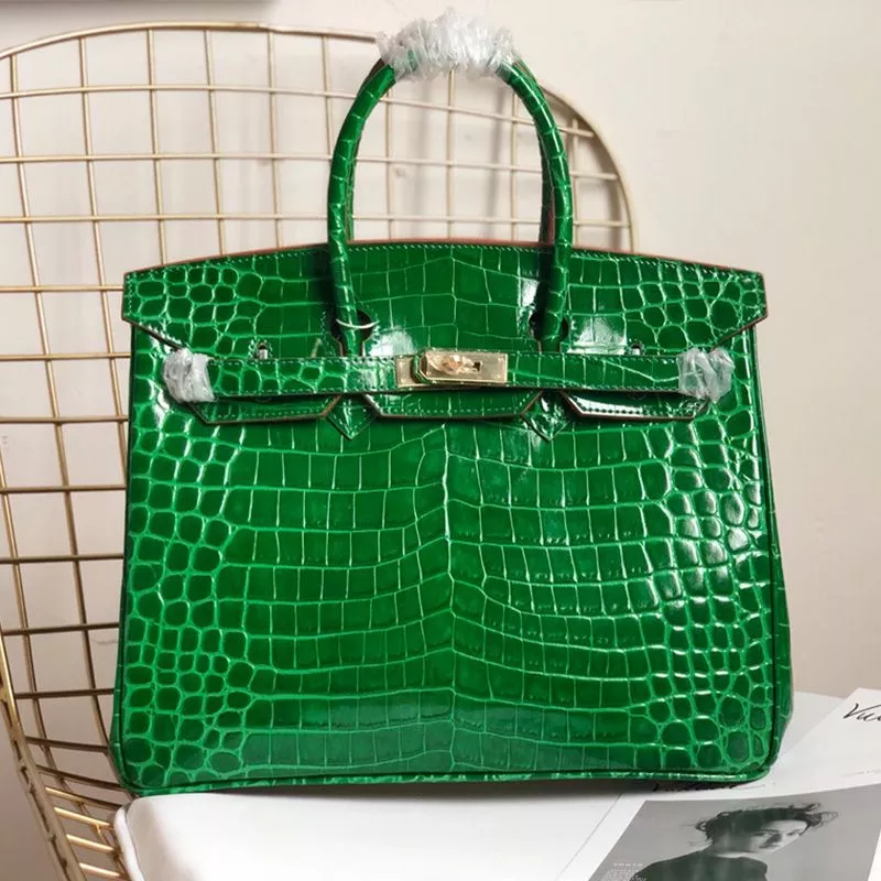 Hermes Birkin Bag Alligator Leather Gold Hardware In Green 0113