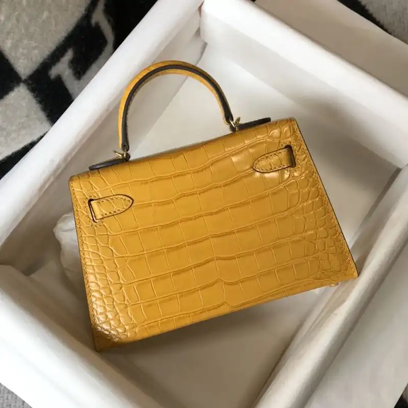 Cheap Hermes Mini Kelly II Bag Alligator Leather Gold Hardware In Yellow 0130