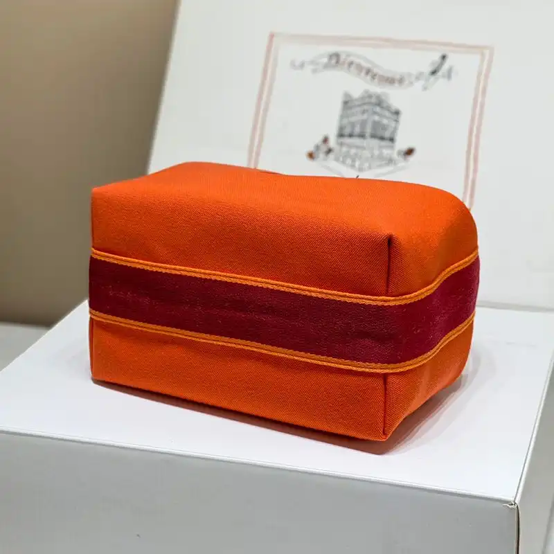 Affordable Hermes Trousse Bride-A-Brac Case Canvas Palladium Hardware In Orange Red 0122