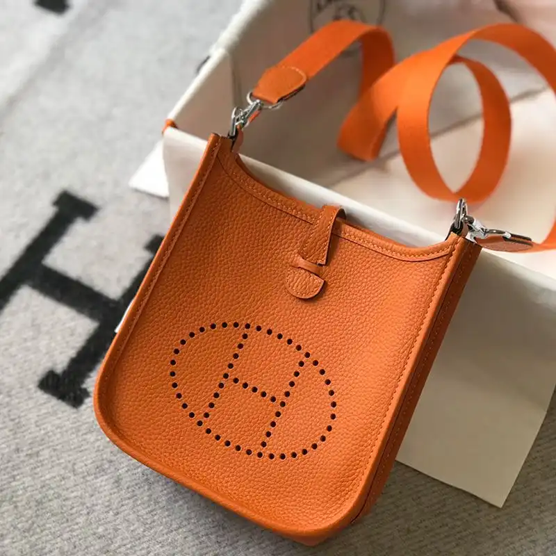 Affordable Hermes Mini Evelyne Bag Clemence Leather Palladium Hardware In Orange 0122