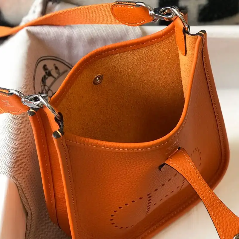 Affordable Hermes Mini Evelyne Bag Clemence Leather Palladium Hardware In Orange 0122