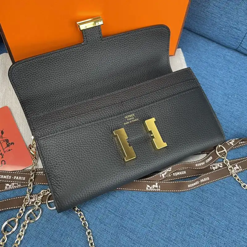 Affordable Hermes Constance Wallet with Chain Togo Leather Gold Hardware In Black 0126