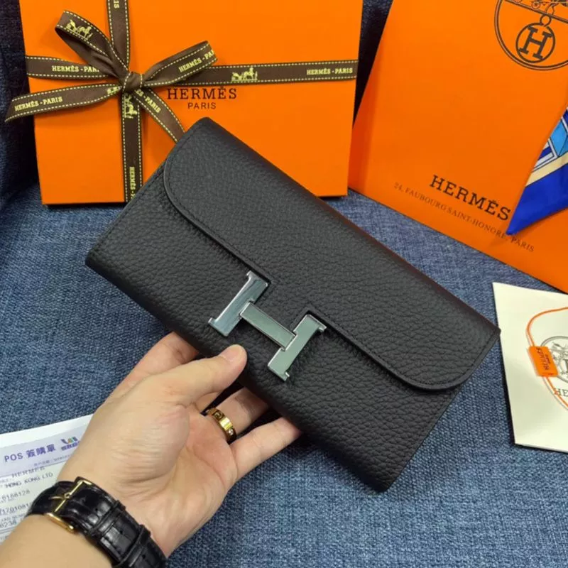 Hermes Constance Wallet Togo Leather Palladium Hardware In Black 0117