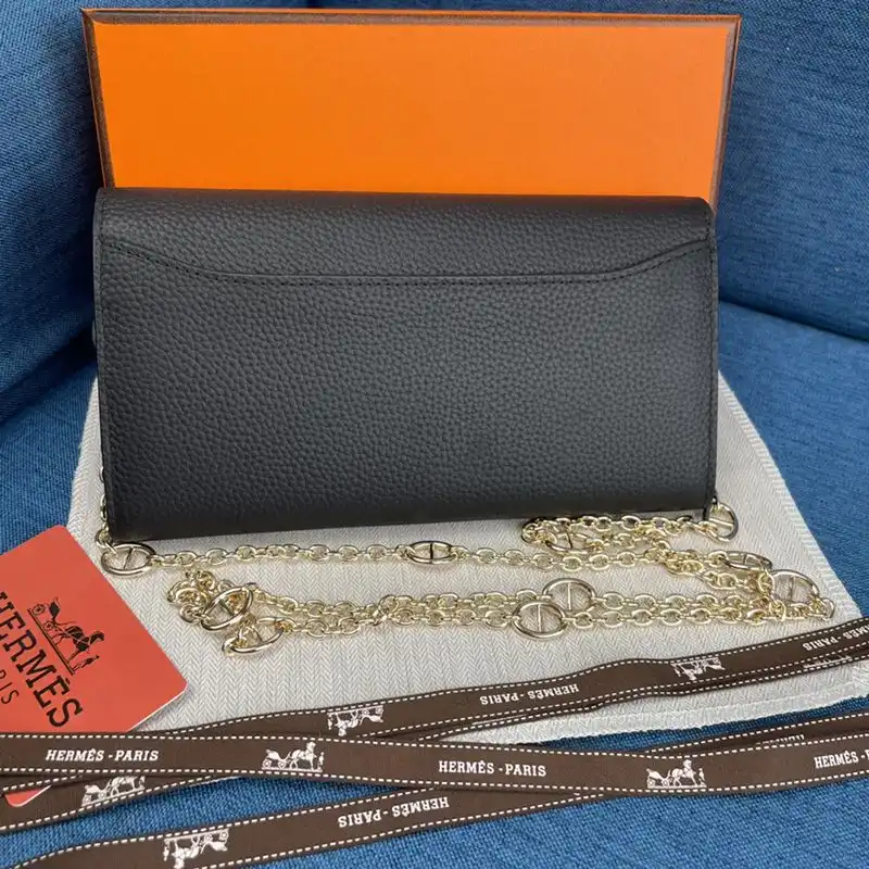 Affordable Hermes Constance Wallet with Chain Togo Leather Gold Hardware In Black 0126