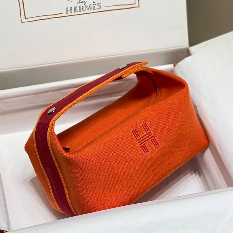 Affordable Hermes Trousse Bride-A-Brac Case Canvas Palladium Hardware In Orange Red 0122