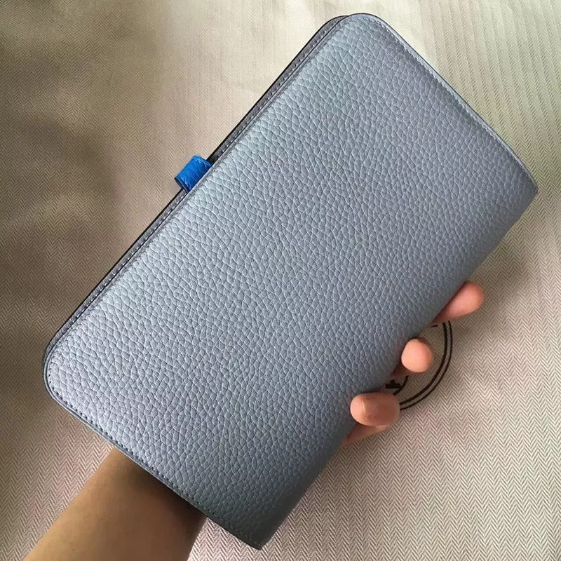 Affordable Hermes Dogon Duo Wallet Color Blocking Togo Leather Palladium Hardware In Sky Blue Blue 0119