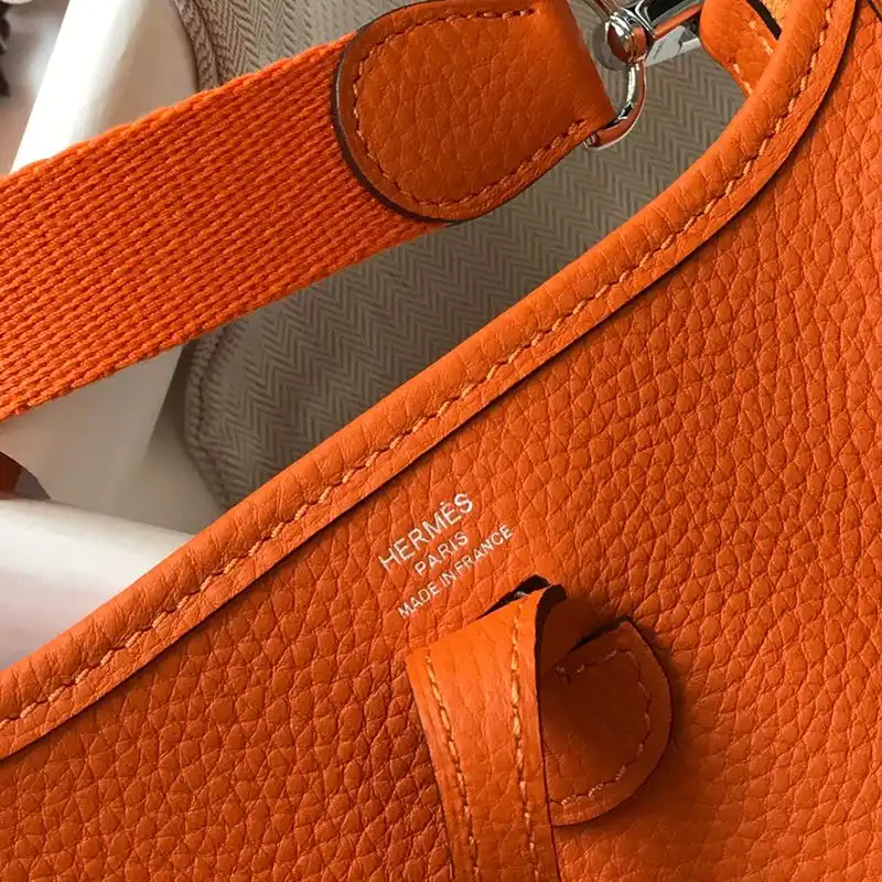 Affordable Hermes Mini Evelyne Bag Clemence Leather Palladium Hardware In Orange 0122