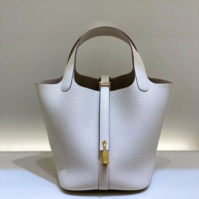 Hermes Picotin Lock Bag Clemence Leather Gold Palladium Hardware In White 0114