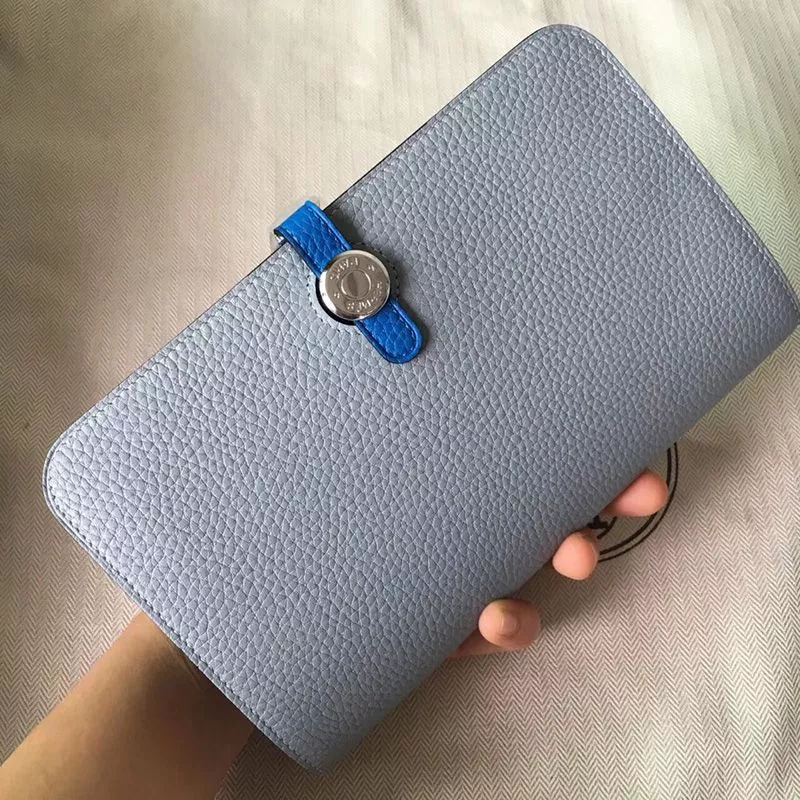 Affordable Hermes Dogon Duo Wallet Color Blocking Togo Leather Palladium Hardware In Sky Blue Blue 0119