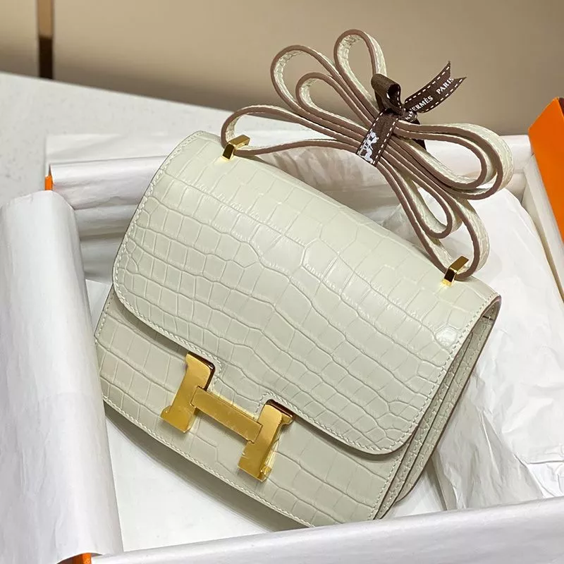 Hermes Constance Bag Alligator Leather Gold Hardware In White 0114