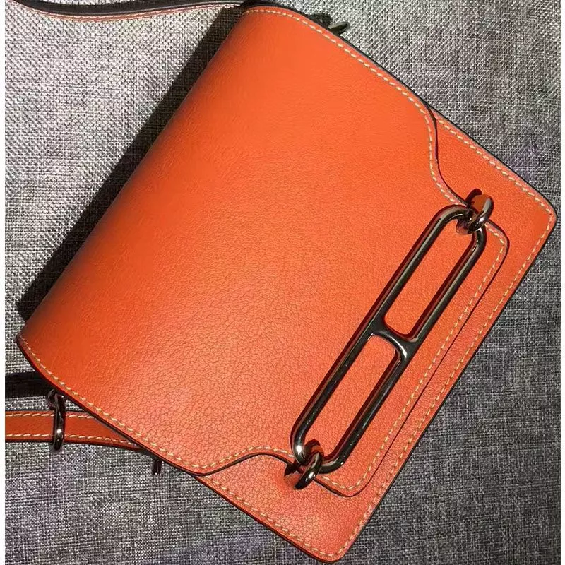 Hermes Roulis Bag Calfskin Leather Palladium Hardware In Orange 0114