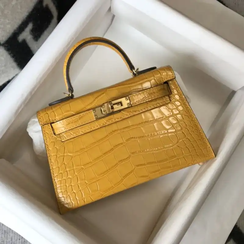 Cheap Hermes Mini Kelly II Bag Alligator Leather Gold Hardware In Yellow 0130