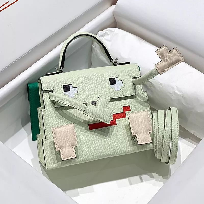 Hermes Kelly Doll Picto Bag Epsom Leather Palladium Hardware In Mint Green 0115