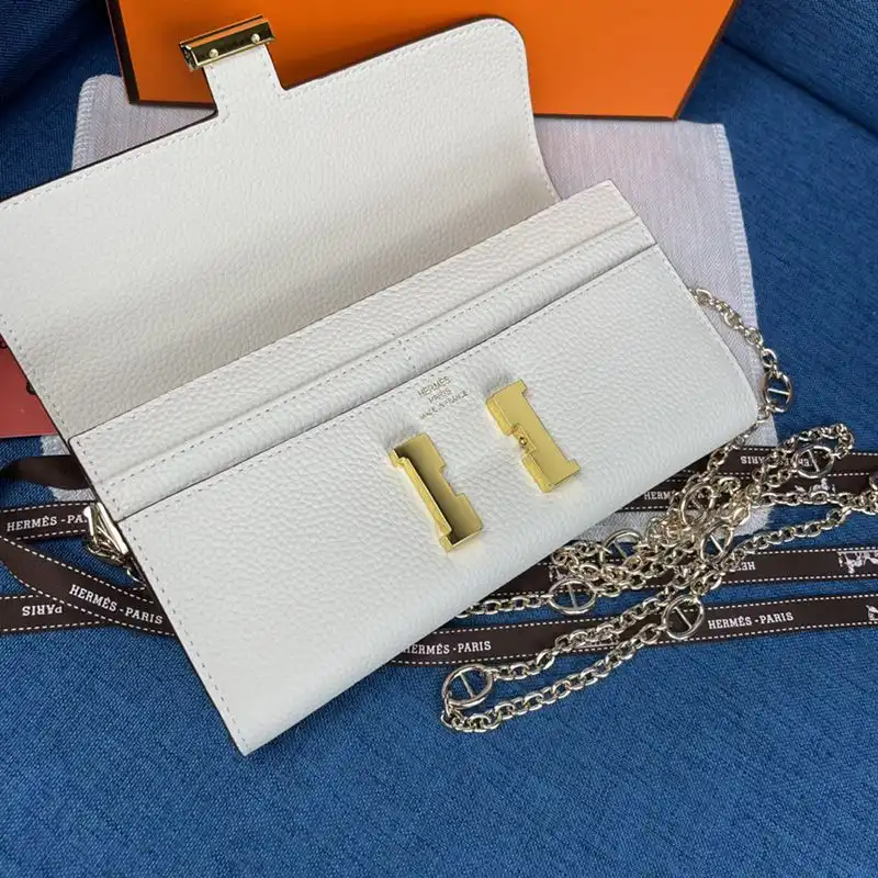 Affordable Hermes Constance Wallet with Chain Togo Leather Gold Hardware In White 0126