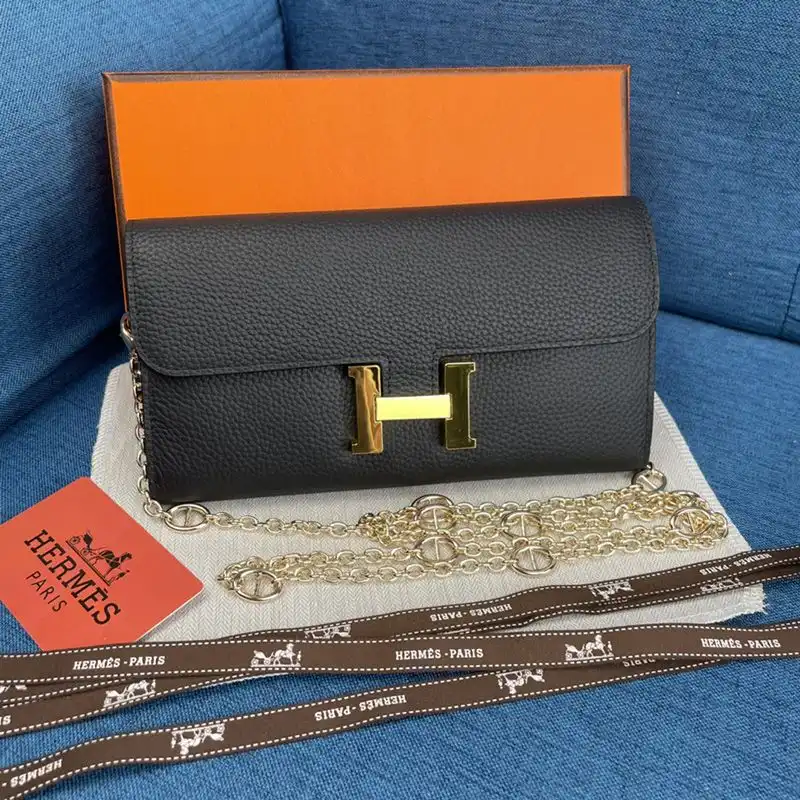 Affordable Hermes Constance Wallet with Chain Togo Leather Gold Hardware In Black 0126