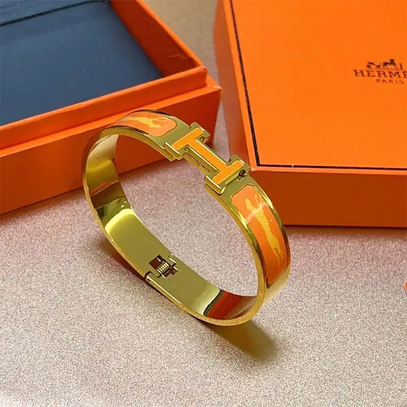 Cheap Hermes Clic H Enamel Bracelets Gold In Orange 0123