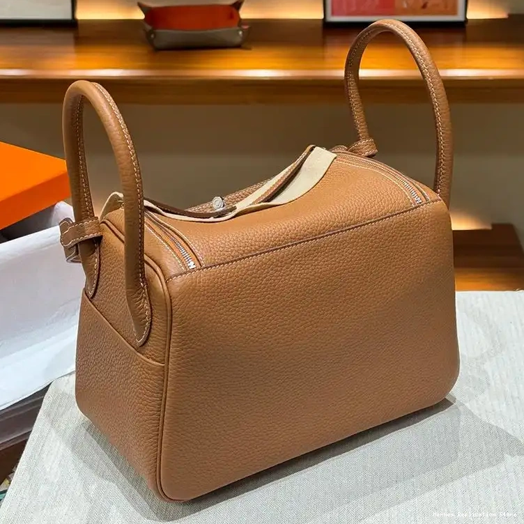 Affordable Hermes Brown Hardware Bag Clemence Leather Palladium Lindy In 0224