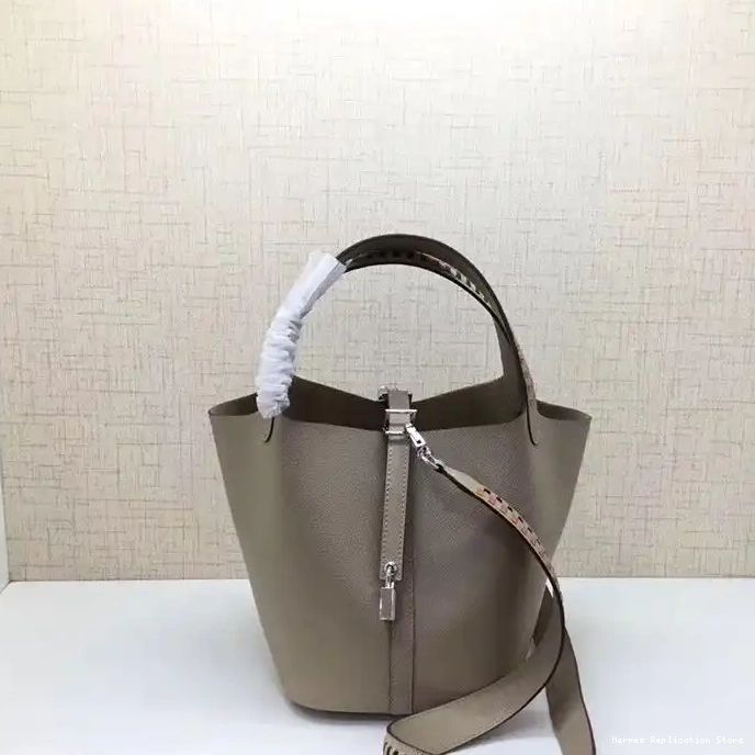 Affordable Hermes Bag In Leather Palladium Picotin Hardware Grey Tressage Lock Epsom 0212