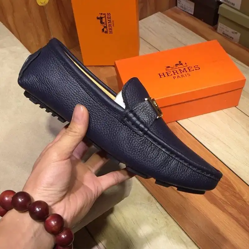 Affordable Hermes Loafers Men Togo Leather In Navy Blue 0206