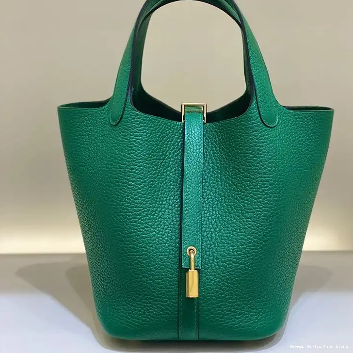 Affordable Hardware Clemence Gold Green Lock Hermes In Picotin Palladium Leather Bag 0214