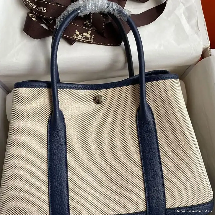 Affordable Hardware Palladium Navy Bag Canvas Garden Party In Hermes Blue 0220