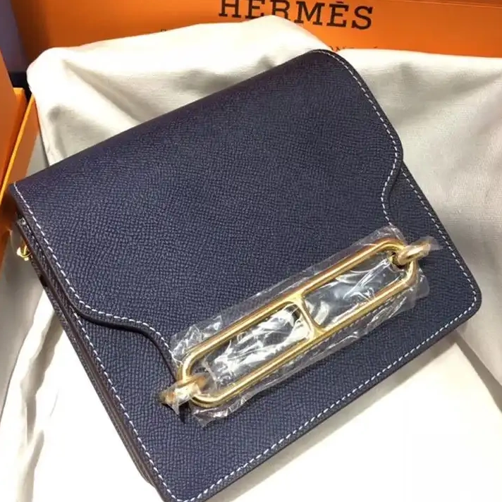 Cheap Hardware Roulis Gold Hermes Leather Navy Blue Epsom Bag In 0216