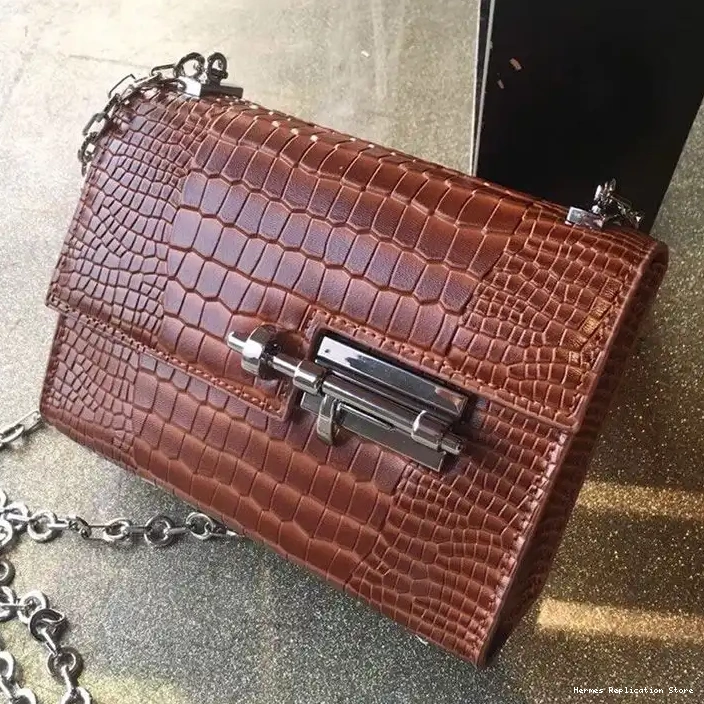 Cheap Alligator Bag Palladium Brown Leather In Chaine Mini Hermes Verrou Hardware 0218