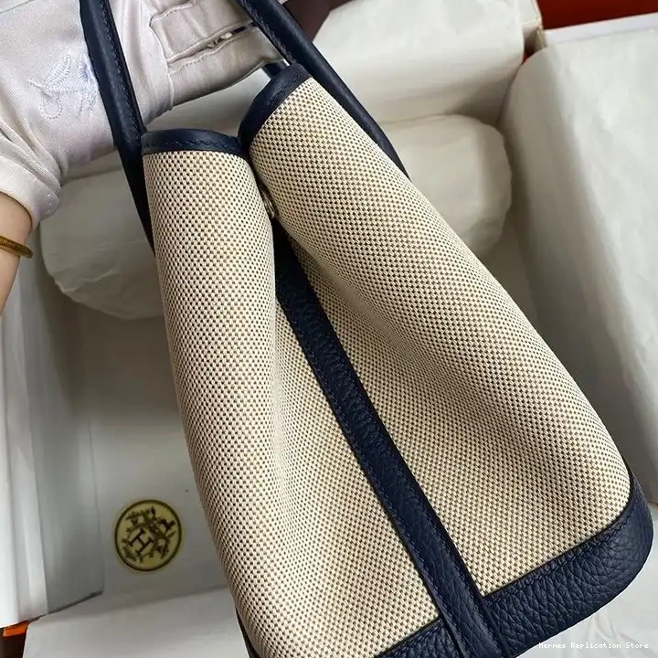 Affordable Hardware Palladium Navy Bag Canvas Garden Party In Hermes Blue 0220